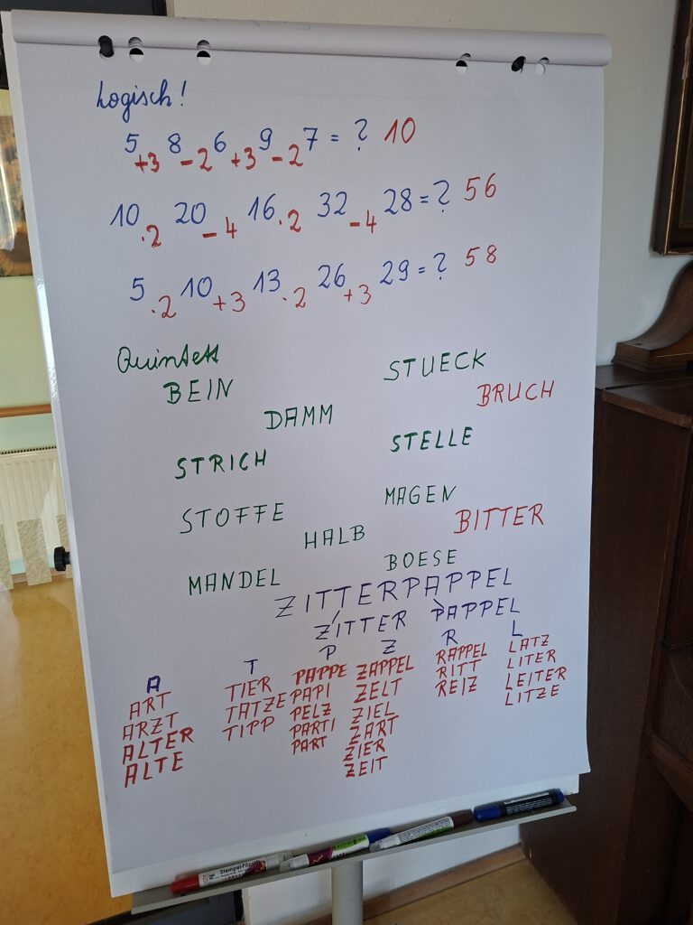 ein Flipchart mit vielen Rechenaufgaben