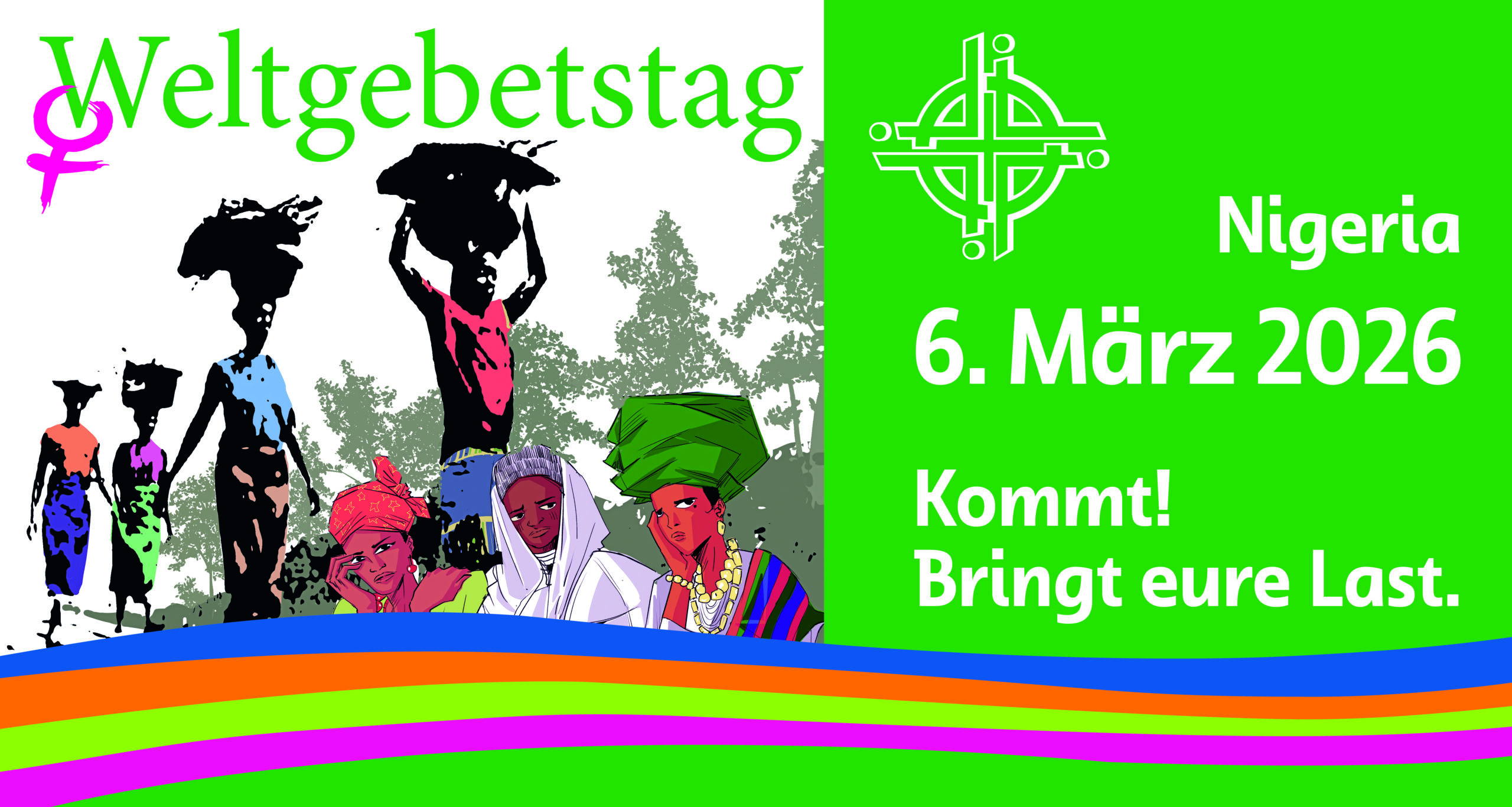 Das Motiv des Weltgebetstags 2026 mit einer Grafik von Frauen aus Nigeria