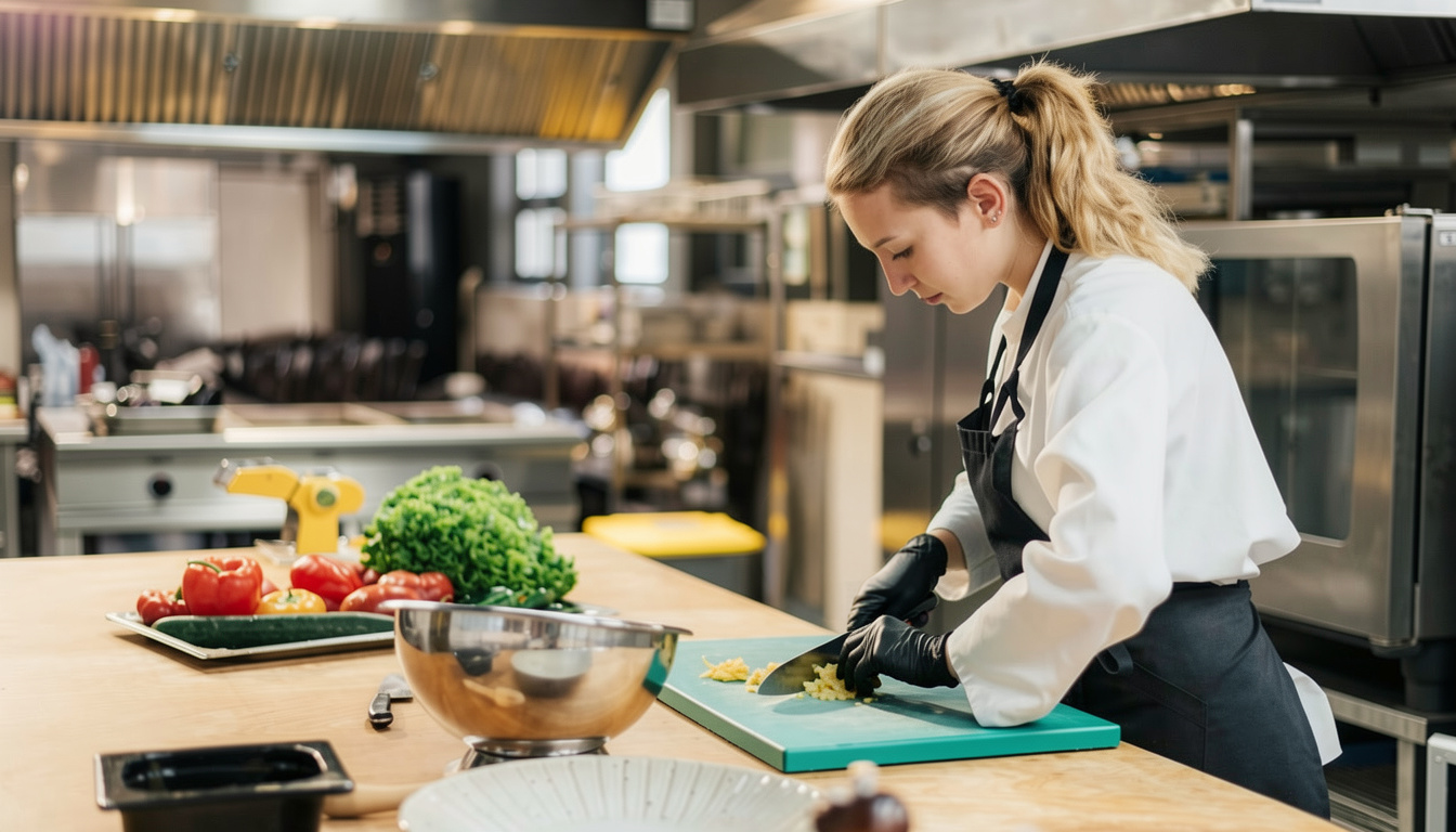 In der Küche wird Gemüse geschnitten.