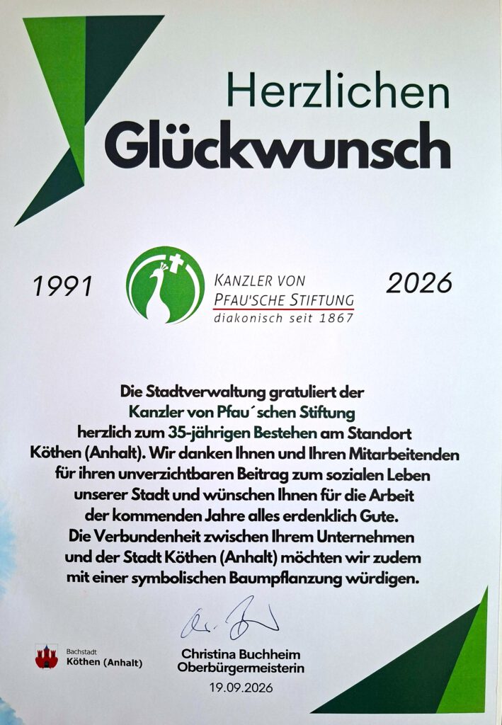 Urkunde der Stadt Köthen für eine Baumpflanzung